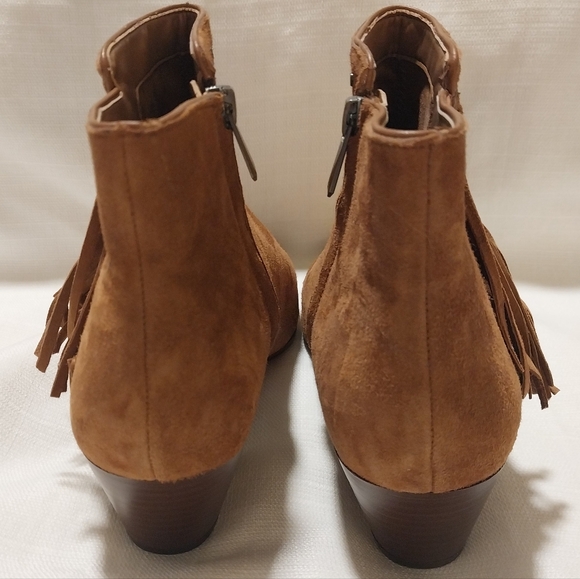 Sam Edelman Rudie Tan Suede Fringed Studded Side Zip Western Ankle Bootie NWOB - Picture 6 of 10